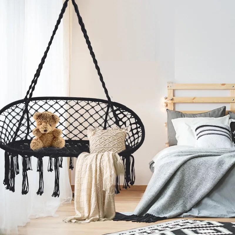 Silla hamaca infantil colgante de macramé doble para interior y patio - imagen 4