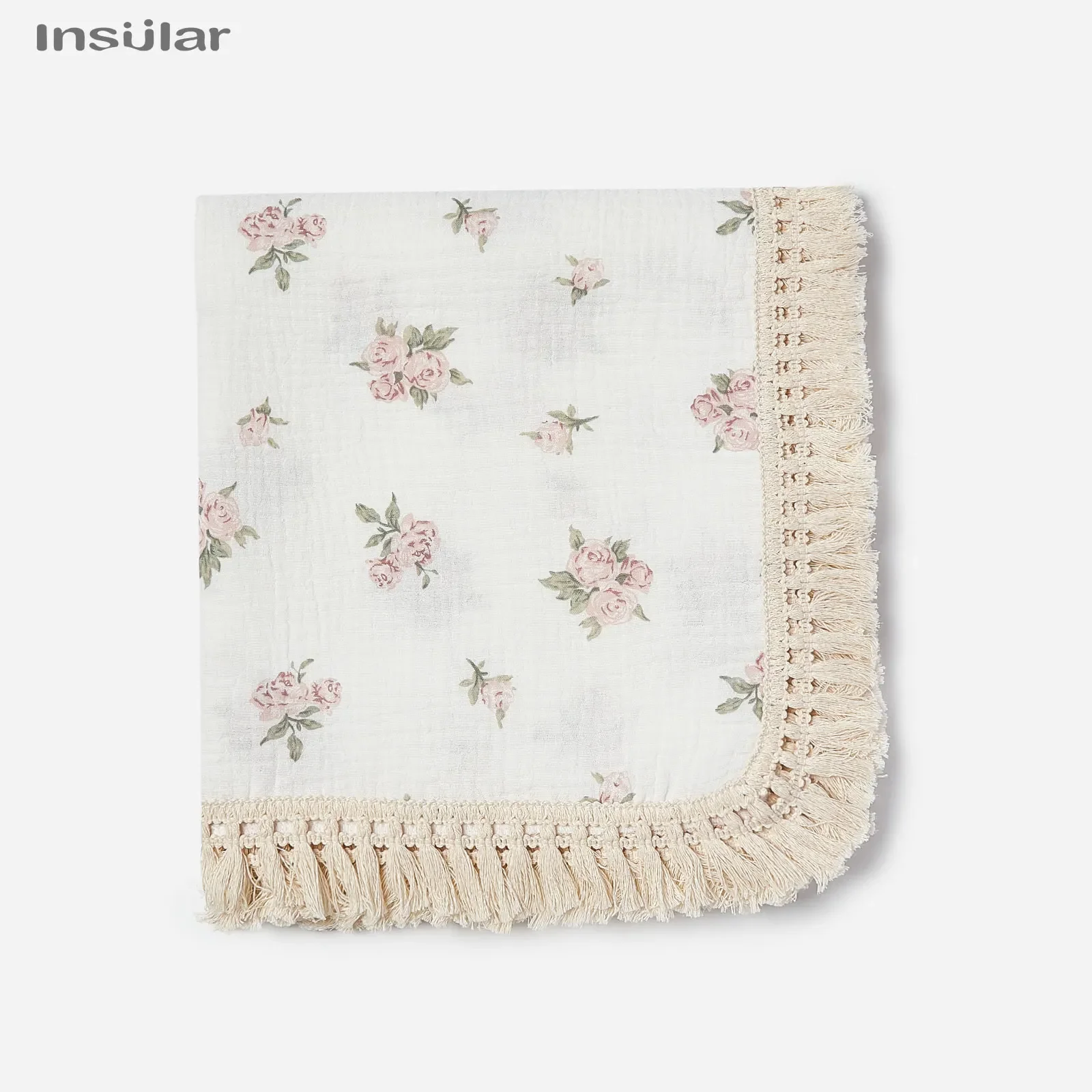 Manta de muselina para bebé con borlas y estampado envolvente - imagen 2
