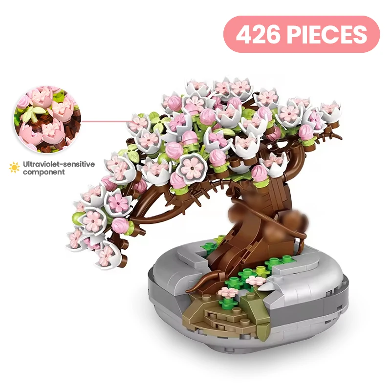 Juego bloques construcción bonsái en maceta, flor de cerezo para niños - imagen 4