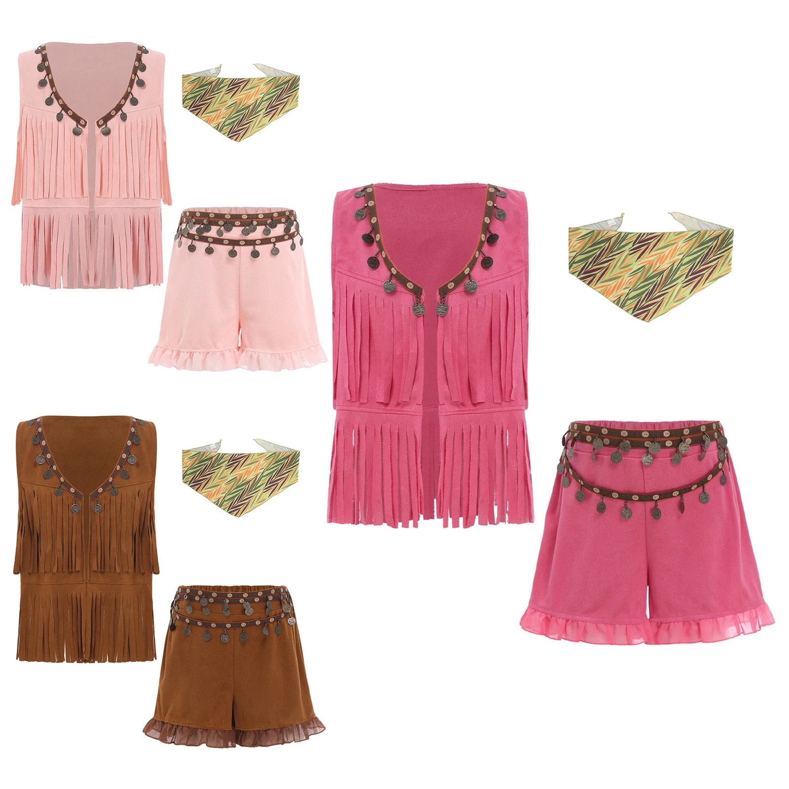 Disfraz bohemio de vaquero para niñas con chaleco y pañuelo - imagen 4