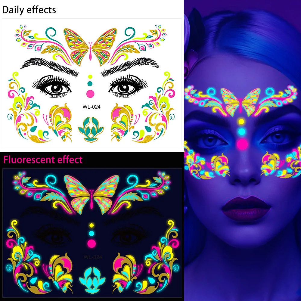 Pegatinas faciales fluorescentes resistentes al agua para festivales