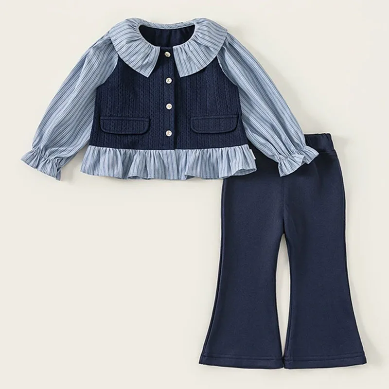 Conjunto niña de rayas con cuello Peter Pan y pantalón