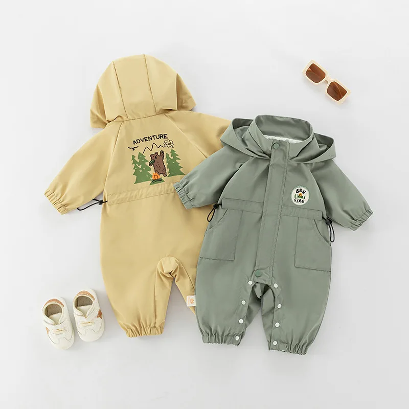 Pelele a prueba de viento para bebé – Chaqueta unisex doble capa con capucha otoño - imagen 5