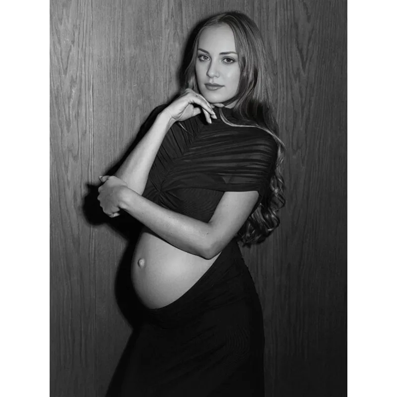 Vestido premamá largo con detalles de rejilla para sesión de fotos - imagen 2