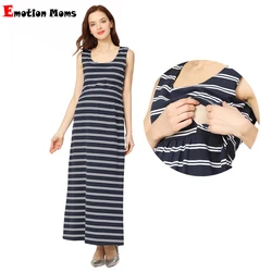 Vestido de maternity verano – Algodón elástico sin mangas a rayas