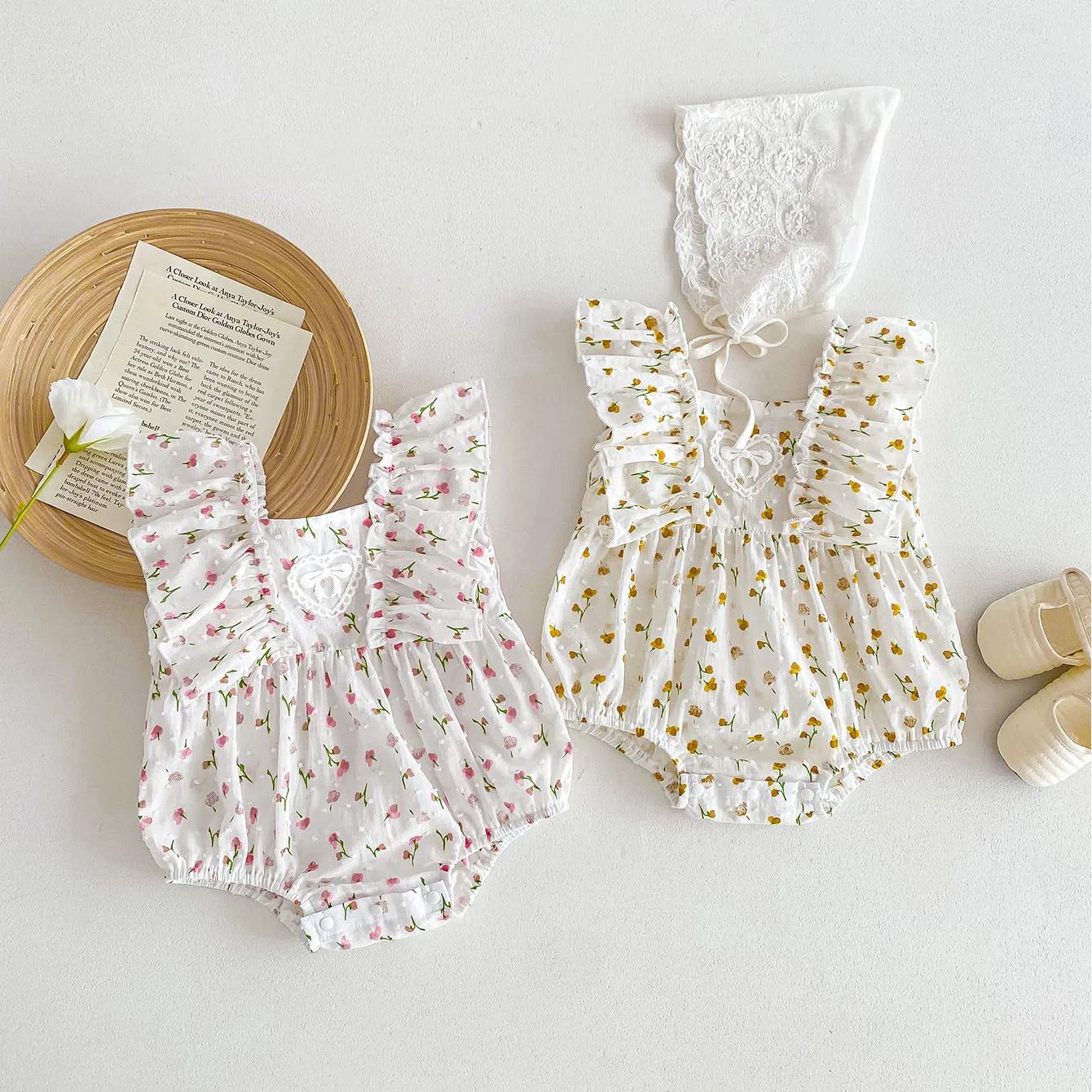 Milangel Body floral con volantes para niña sin mangas
