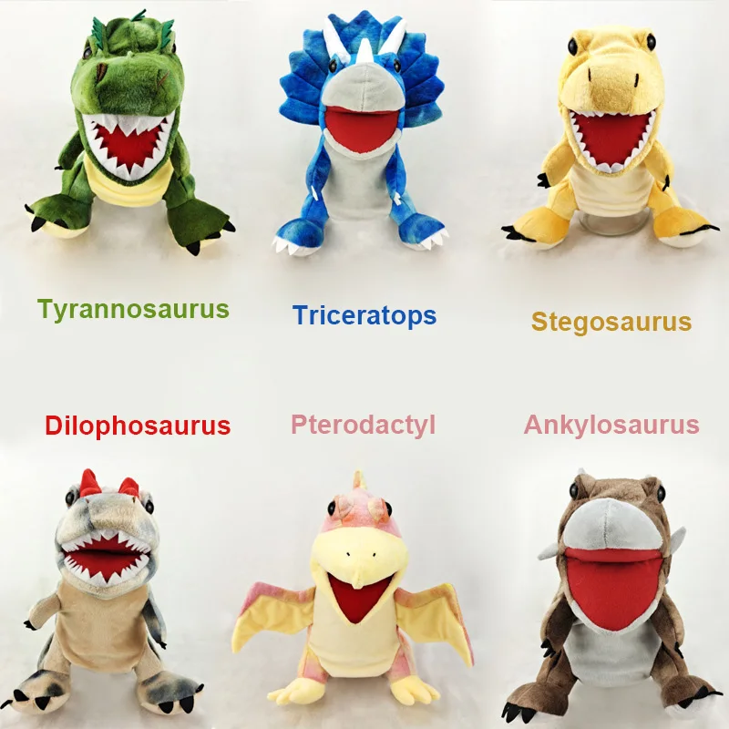 Marioneta de mano dinosaurio de peluche infantil