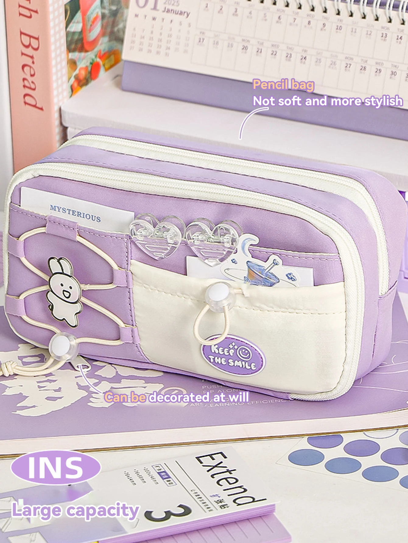 Estuche Kawaii con doble cordón y diseño creativo