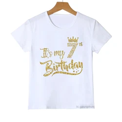 Camiseta cumpleaños niño de algodón con diseño corona estrella