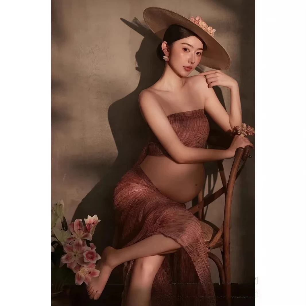 Vestido premamá elegante sin mangas para fotos de estilo retro