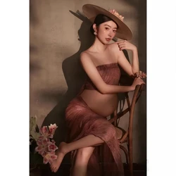 Vestido premamá elegante sin mangas para fotos de estilo retro