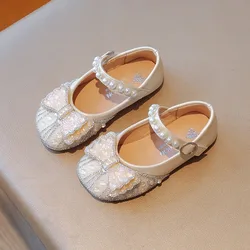 Zapatos planos de princesa con lazo plateado para adolescentes