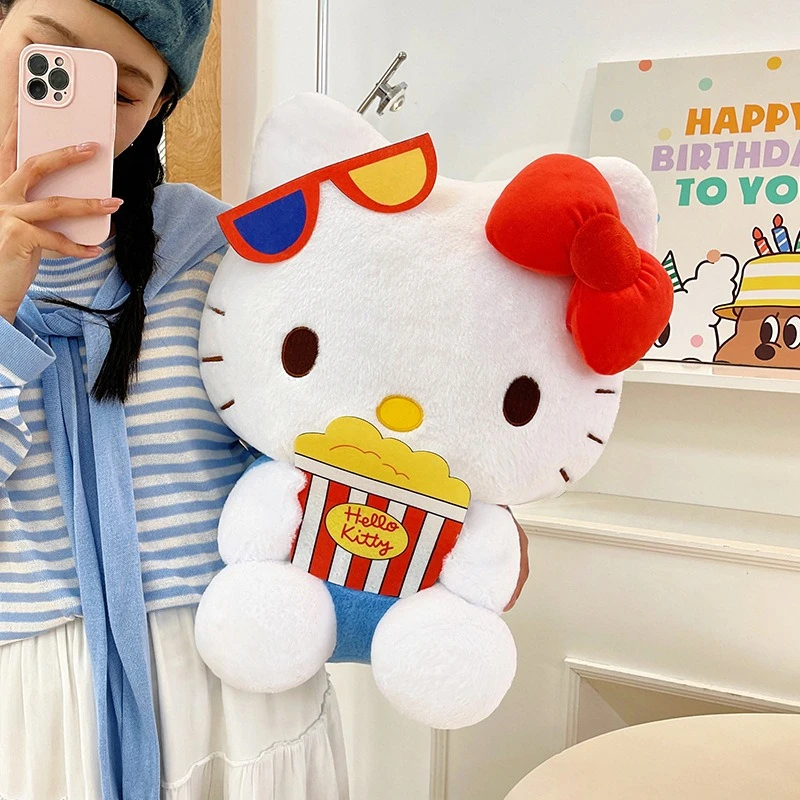 Peluche Hello Kitty Sanrio con forma de palomitas, suave regalo