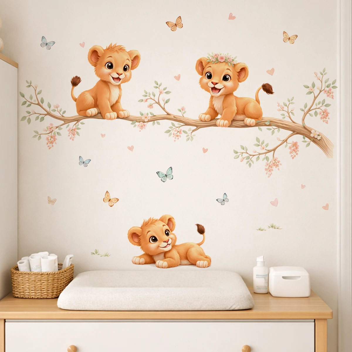Pegatinas de pared león acuarela con ramas para habitación infantil - imagen 5