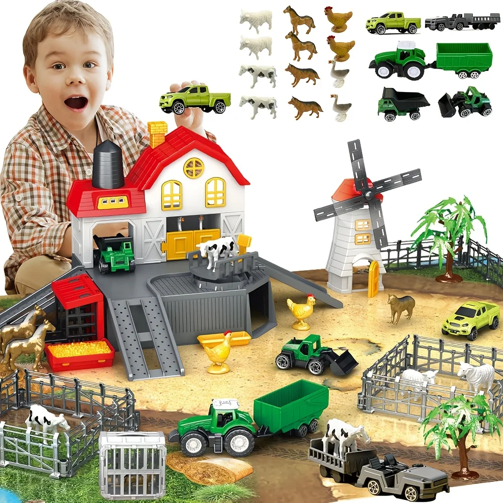 Juguete educativo granja con figuras animales y tractor