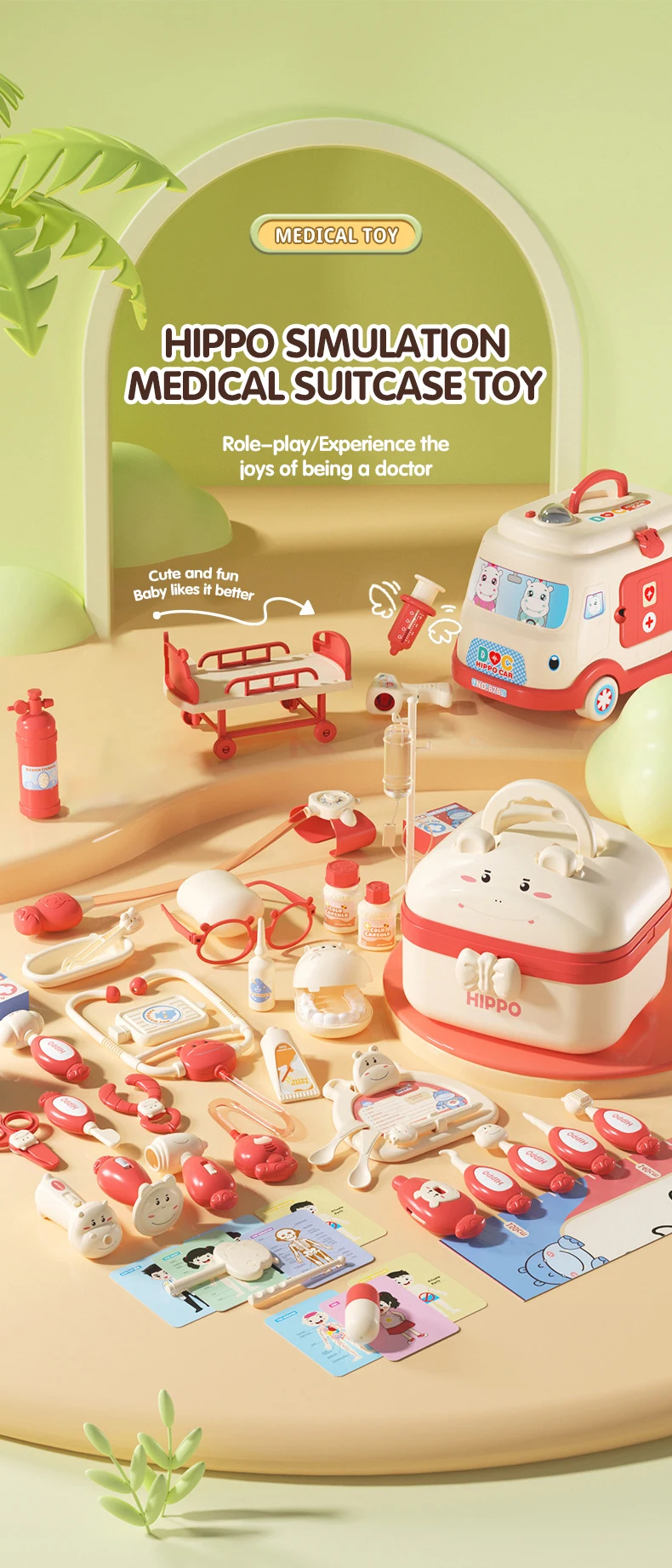Kit de médico infantil con accesorios y estética de hospital