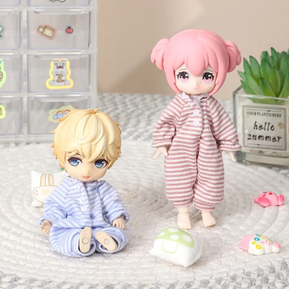 Pijama a rayas en tonos claros para muñeca BJD