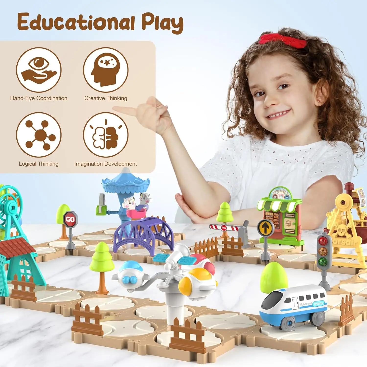 Set de tren pista DIY: puzzle laberinto educativo y escenas móviles - imagen 2