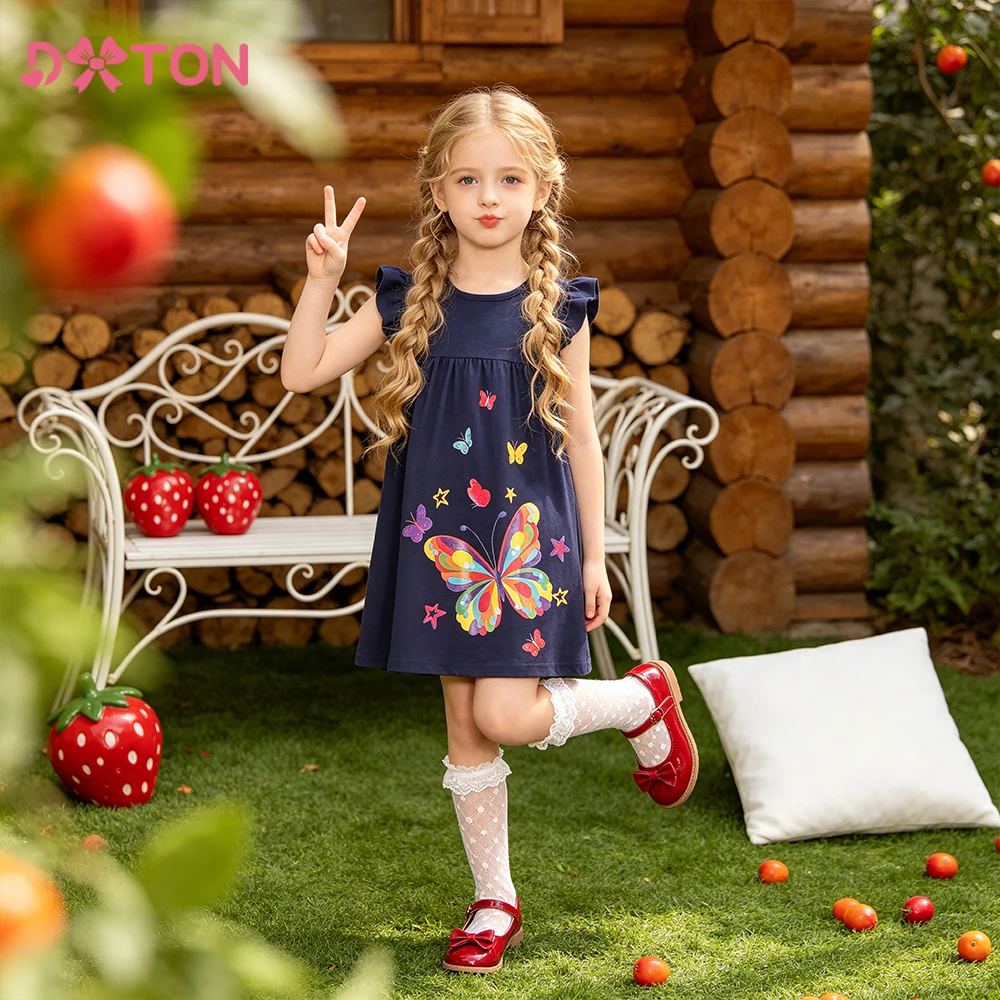 DXTON vestido de algodón sin mangas para niña mariposas verano - imagen 2