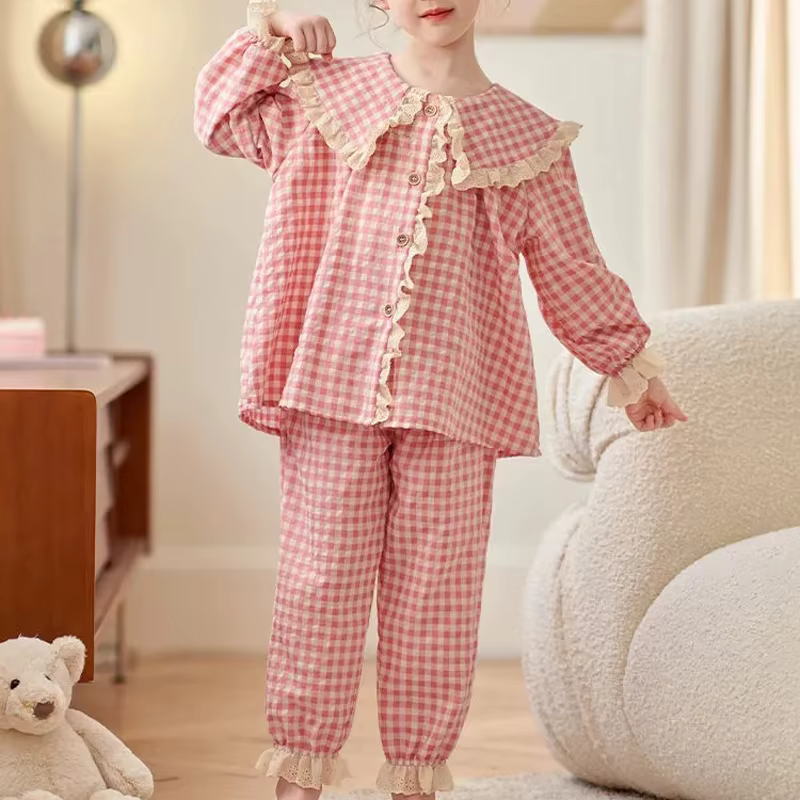 Pijama de cuadros con volantes para niña - Primavera/Otoño - imagen 3