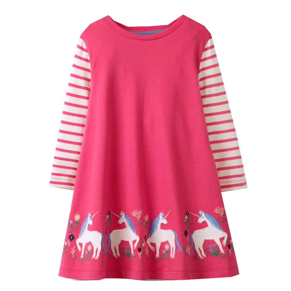 DXTON Vestido de invierno de algodón para niña a rayas manga larga - imagen 5