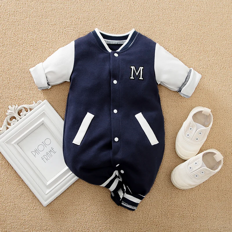 Pelele de algodón manga larga para bebé – estilo béisbol unisex