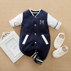 Pelele de algodón manga larga para bebé – estilo béisbol unisex