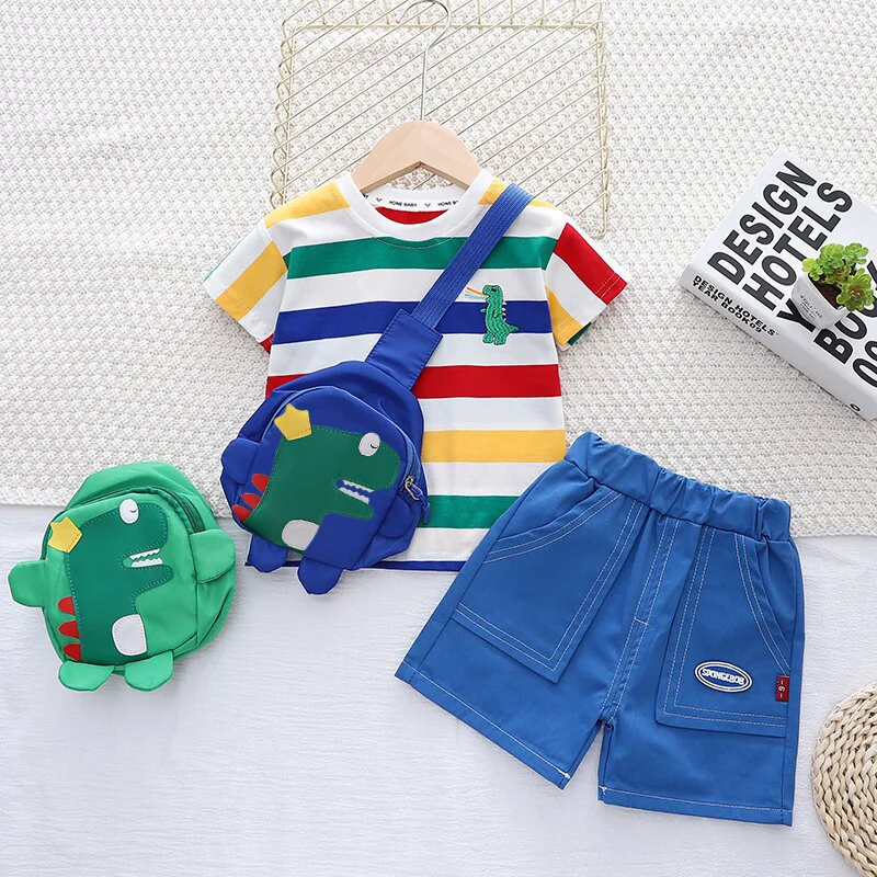 Conjunto de verano de algodón con pantalón corto y top a rayas - imagen 2
