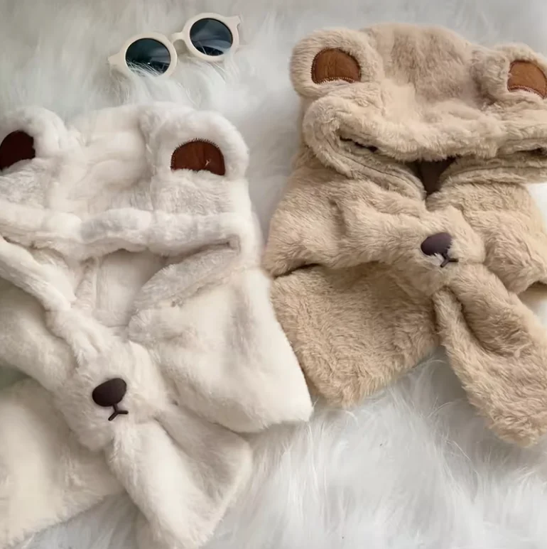 Conjunto gorro y bufanda de oso de peluche con orejas para niña - imagen 3