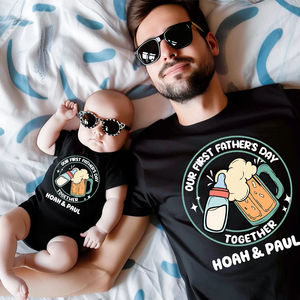 Detalle del estampado personalizado en la camisa de papá