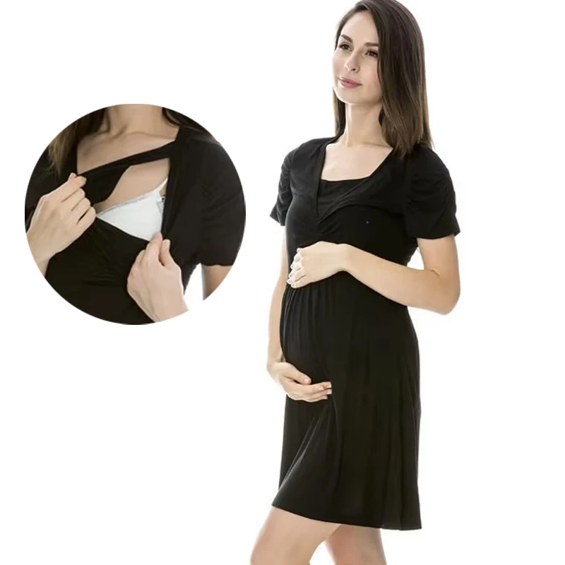 Vestido de lactancia en modal con escote cruzado y manga corta - imagen 4