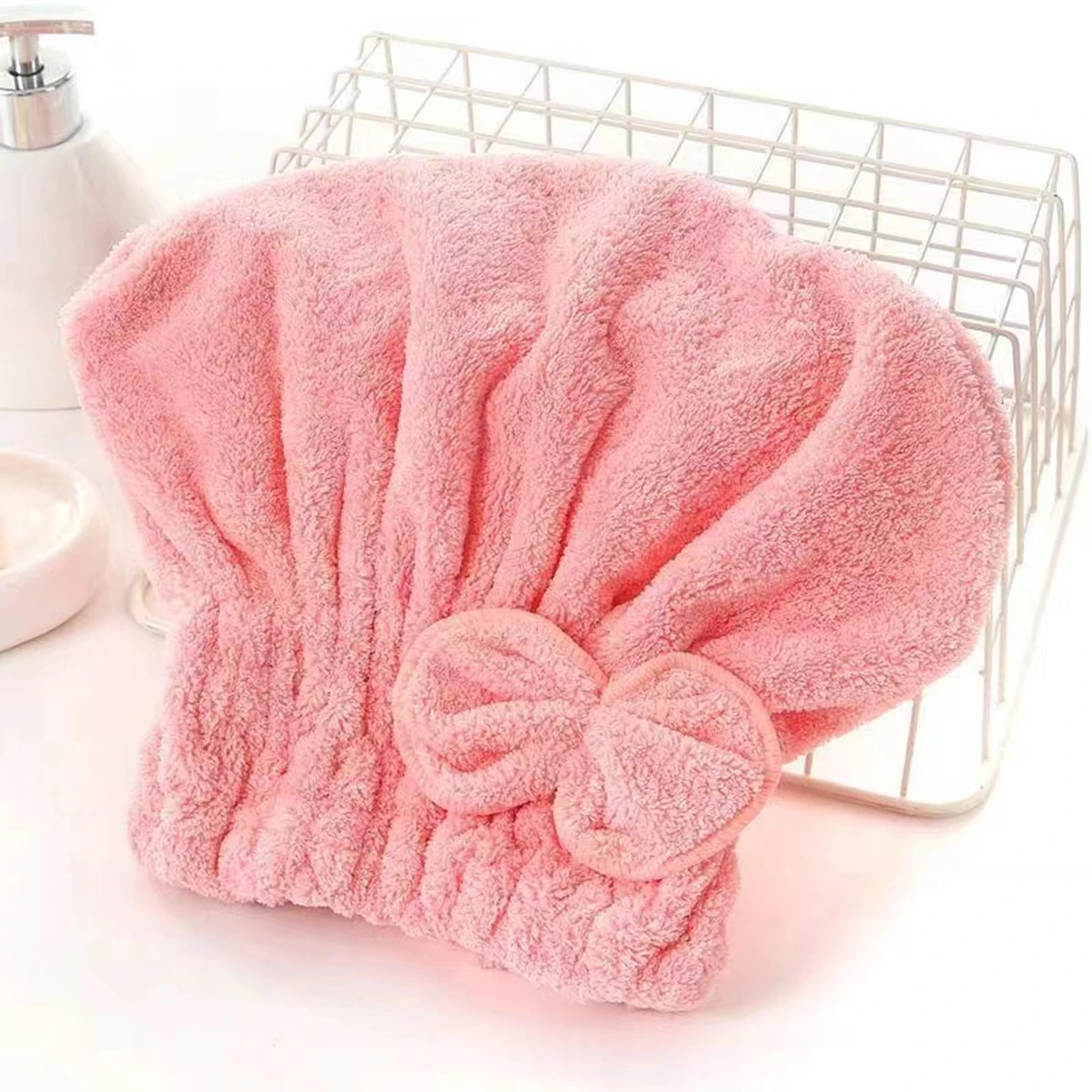 Turbante de ducha de microfibra con nudo lazo para secar cabello rizado - imagen 3