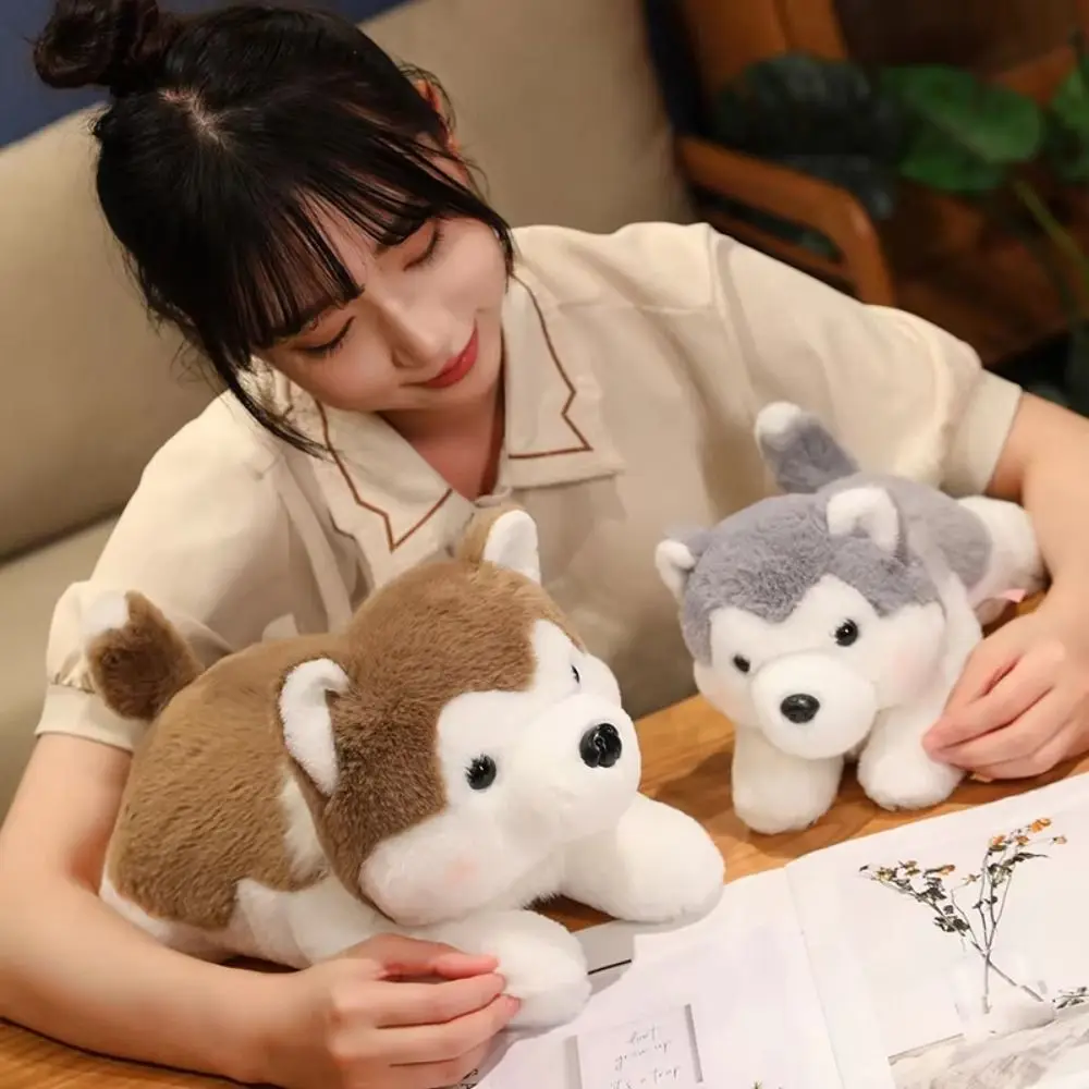 Peluche husky marrón acostado, perrito suave para niños - imagen 4