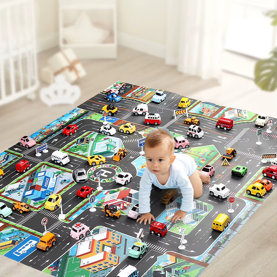 Alfombra de juego infantil con carretera y cochecitos - imagen 3