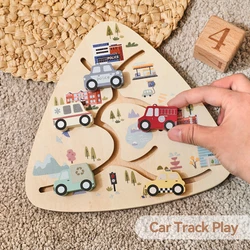 Juguete de madera Montessori sensorial con bloques y pista de coche