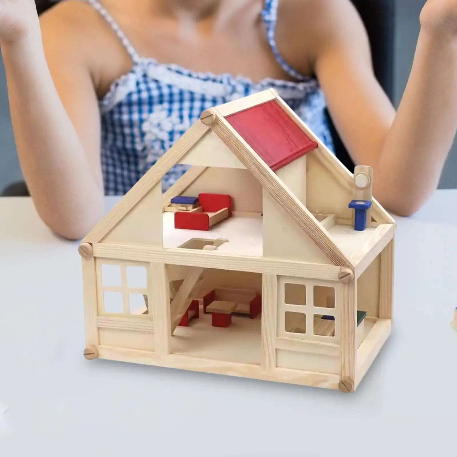 Casa de muñecas de madera doble nivel para niños pequeños - imagen 5