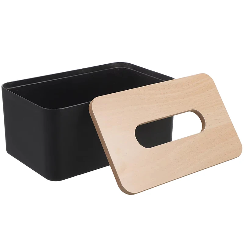 Caja de pañuelos negra para escritorio con soporte de almacenamiento - imagen 2
