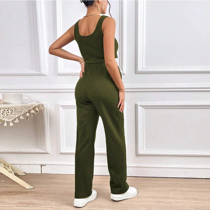 Conjunto premamá sin mangas y pantalón largo elástico para verano - imagen 5