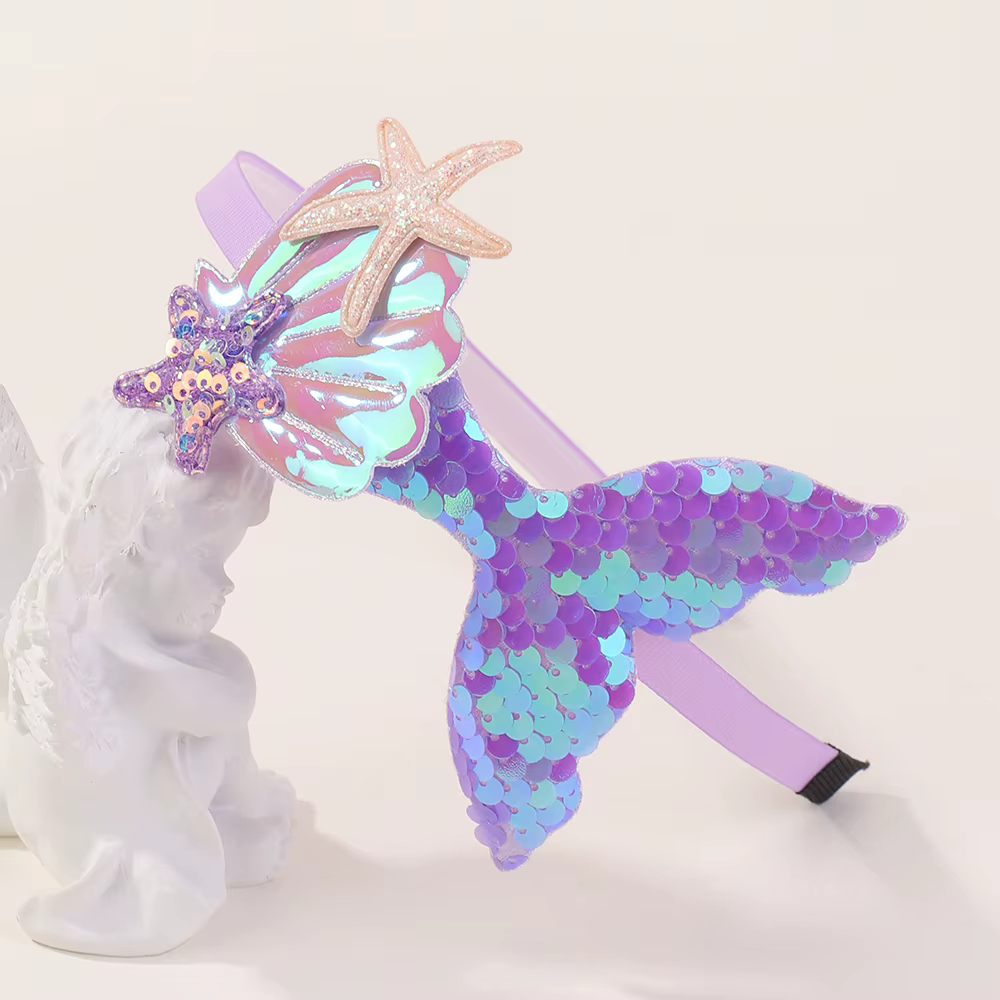 Diadema de sirena con lentejuelas y perlas arcoíris para niñas - imagen 3