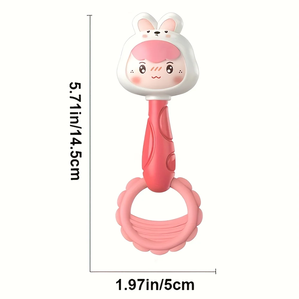 Sonajero de mano conejito rosa y dinosaurio verde para bebés - imagen 2