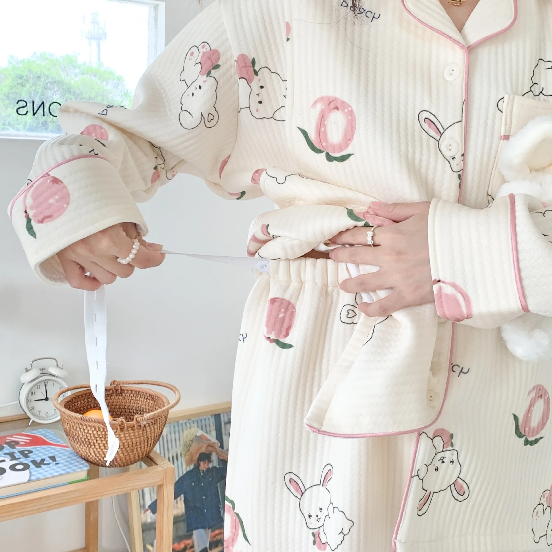 Conjunto de lactancia de invierno con cárdigan y pijama posparto - imagen 4