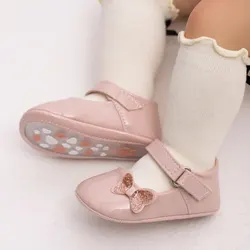 Meckior Zapatos de piel para bebé niña – Antideslizantes con lazo