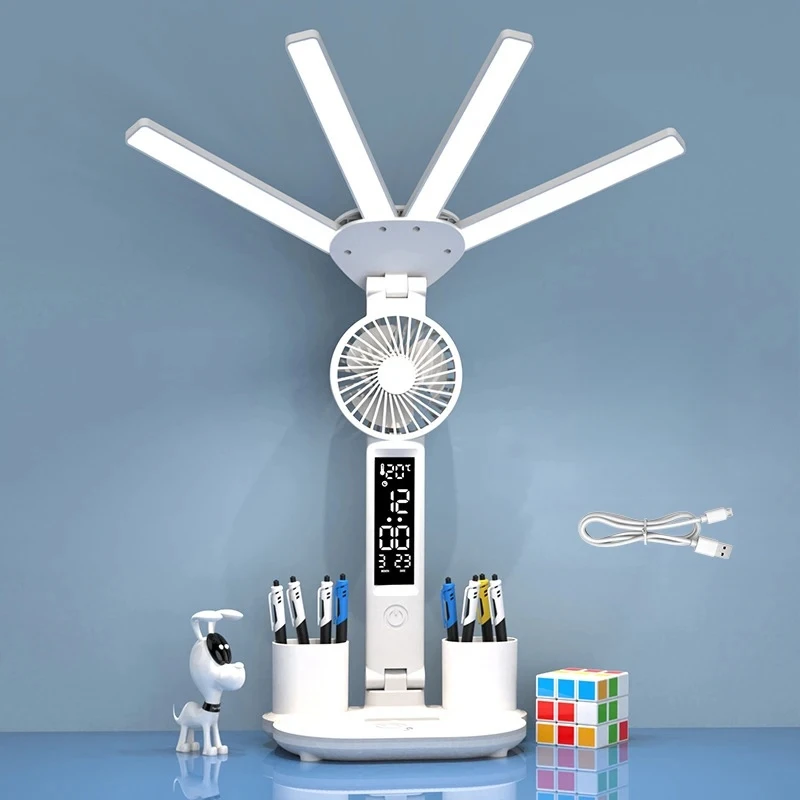Lámpara de escritorio LED recargable con cabezales ajustables y reloj - imagen 3
