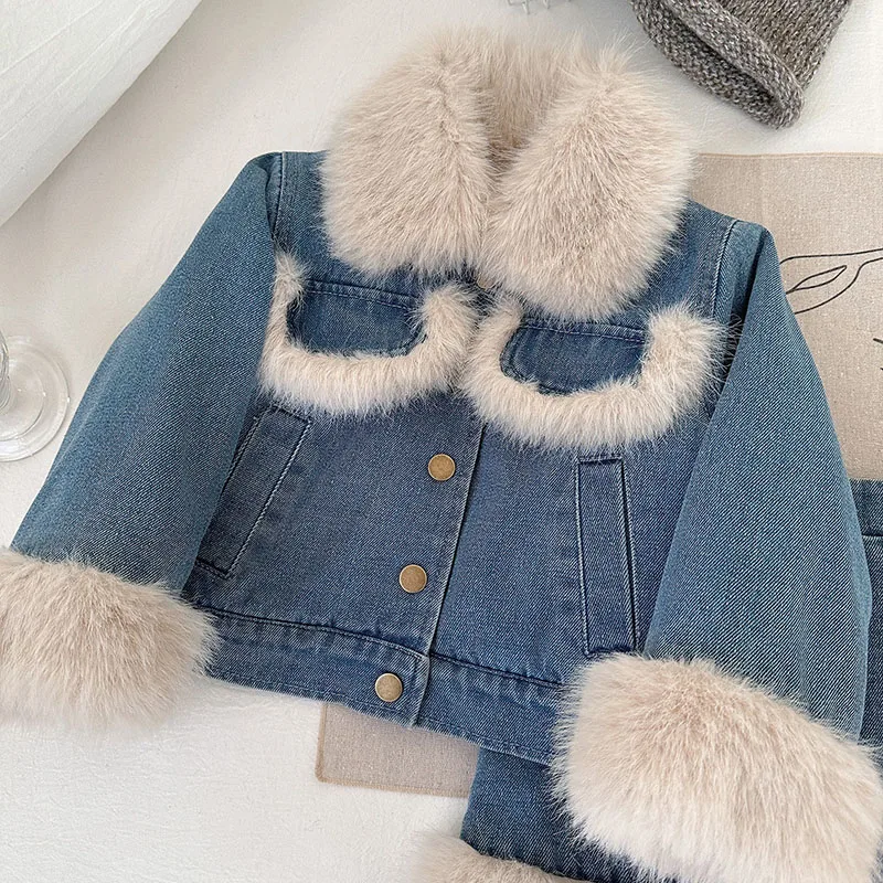 MILANCEL conjunto otoño niña chaqueta vaquera y falda para diario - imagen 5