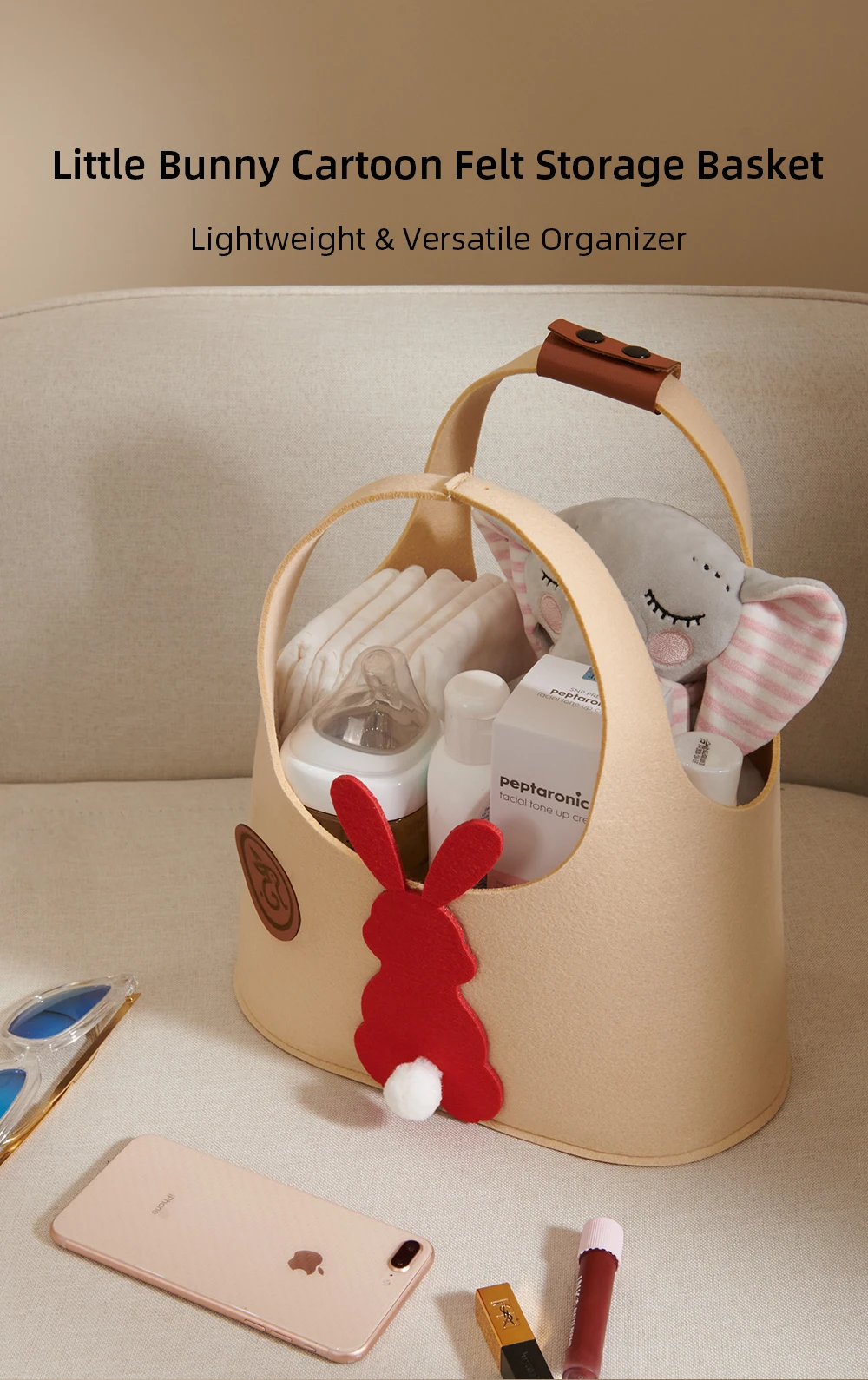 Bolsa de pañales festiva de fieltro con conejito navideño
