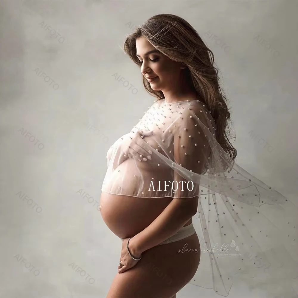 Vestido para maternidad maxi bohemio con tul y detalles de perlas - imagen 4