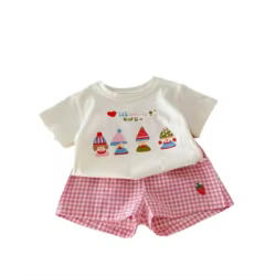 Conjunto de verano para niñas: camiseta estampada y pantalón a cuadros