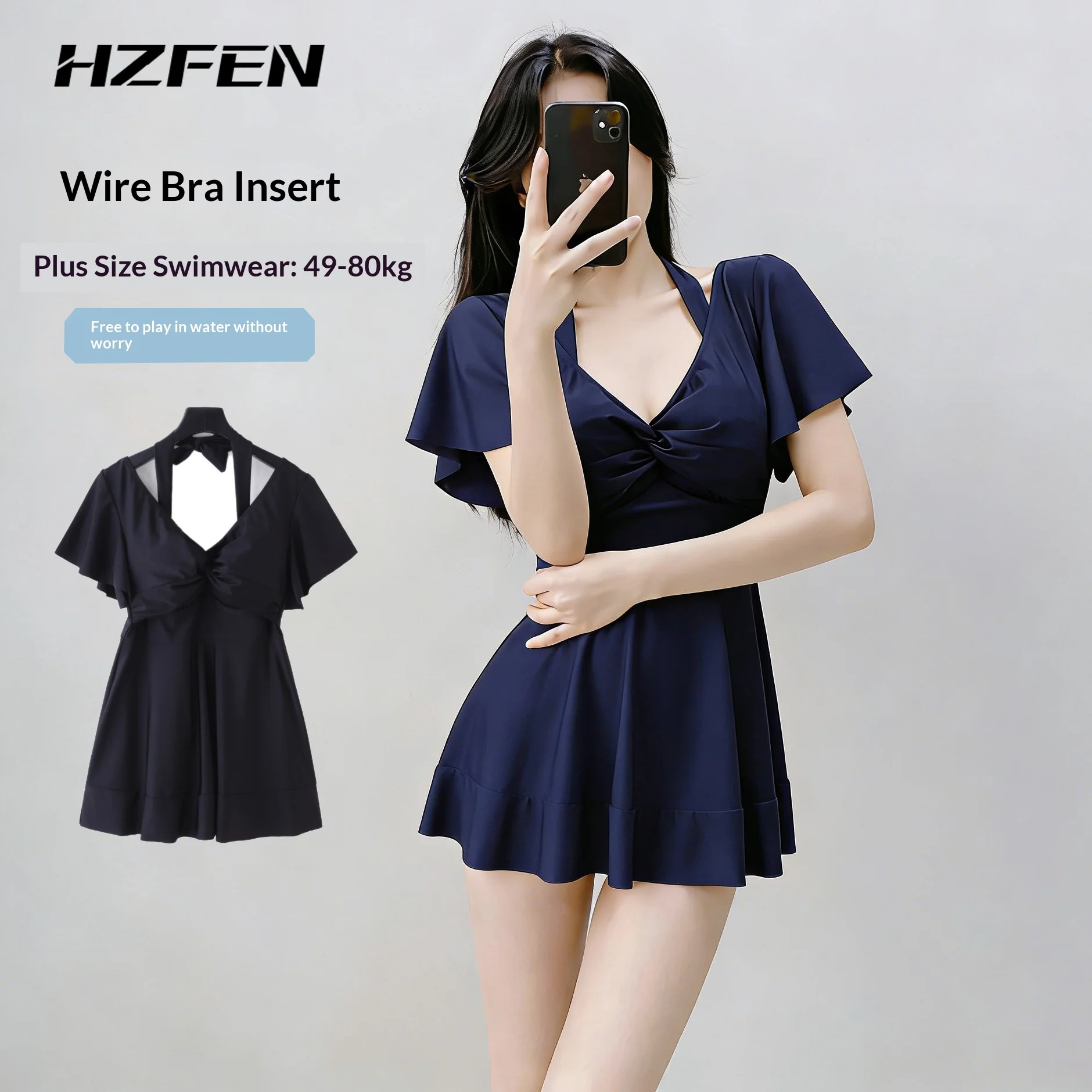Traje de baño de una pieza con aros fruncido adelgazante - imagen 5