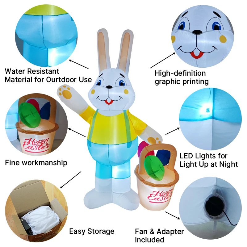 Conejo inflable de Pascua con luces LED para jardín - imagen 2