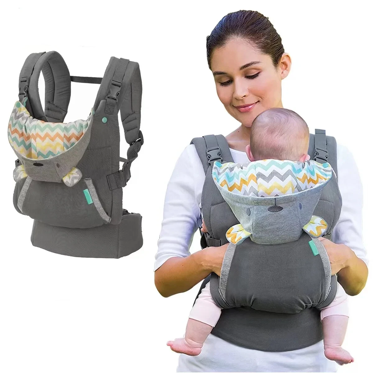 Portabebés ergonómico con capucha y acolchado para recién nacido - imagen 2